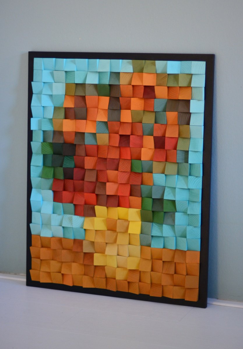 Abstract Botanical Acrylic Painting By Pix-N-Art, 19 X 24", Wooden Art "Suflowers", Original Artwork