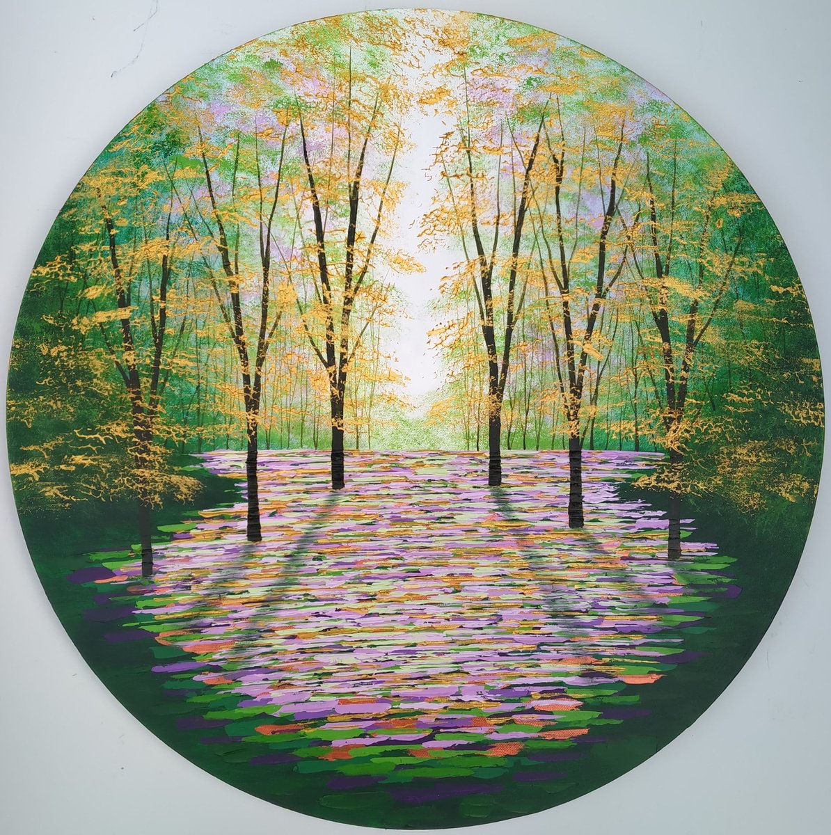 Impressionistic Landscape Acrylic Painting By Amanda Horvath, 24 X 24, Woodland In Viridian, Original Artwork