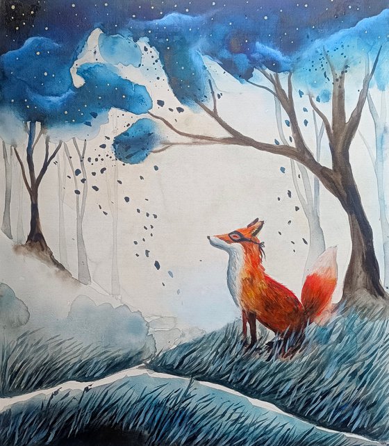 Fox In The Blue Forest