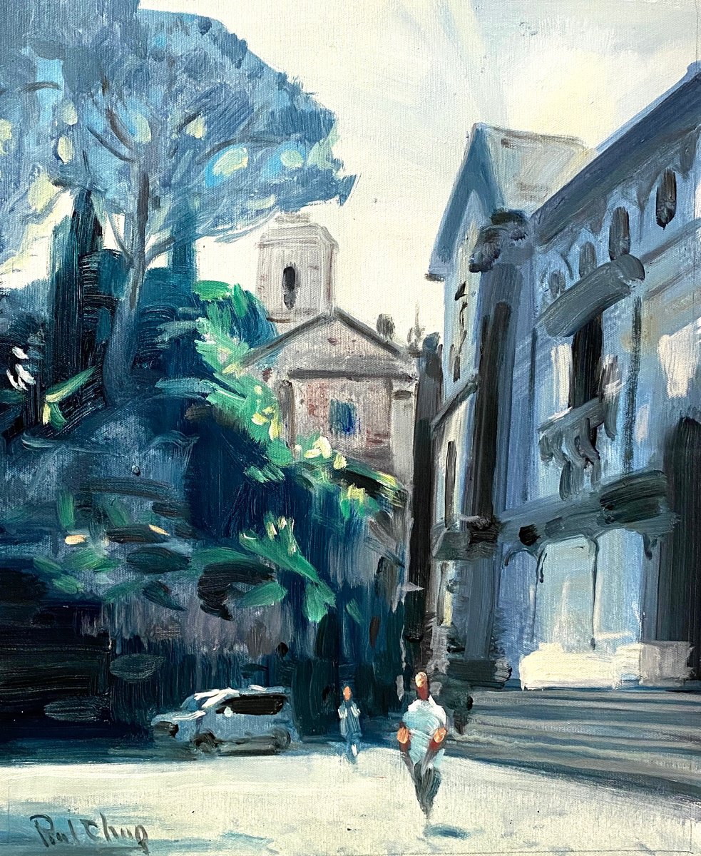 Impressionistic Cityscapes Acrylic Painting By Paul Cheng, 16 X 20", A Small Corner Of Rome, Original Artwork