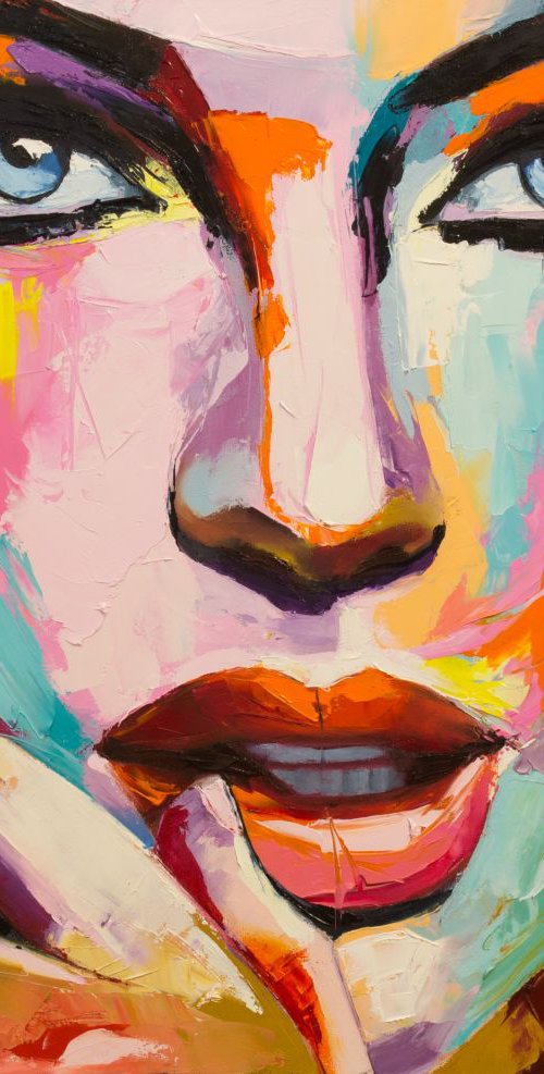 "Carrot cake", a fantasy woman palette knife portrait from "colorful emotions" collection by Lana Frey