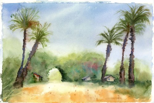 Landscape with palms by Olga Shefranov (Tchefranov)