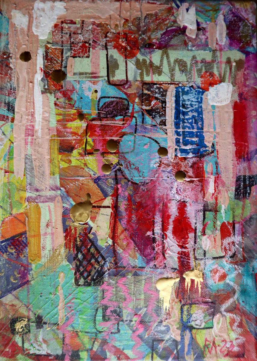 Abstract Cityscapes Acrylic Painting By Rakhmet Redzhepov, 8 X 11", City 16, Original Artwork