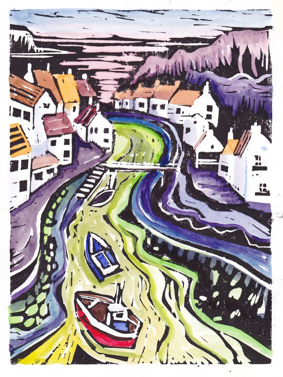 Staithes - Hand coloured