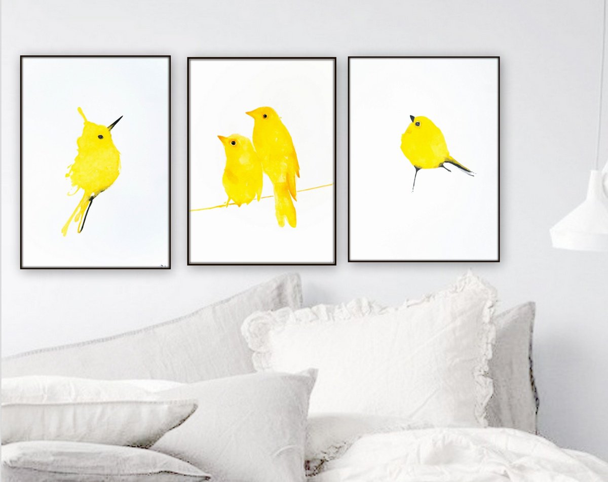 Impressionistic Drawing , Birds By Nadia Moniatis, 12 X 16, Artwork For Sale On Artfinder