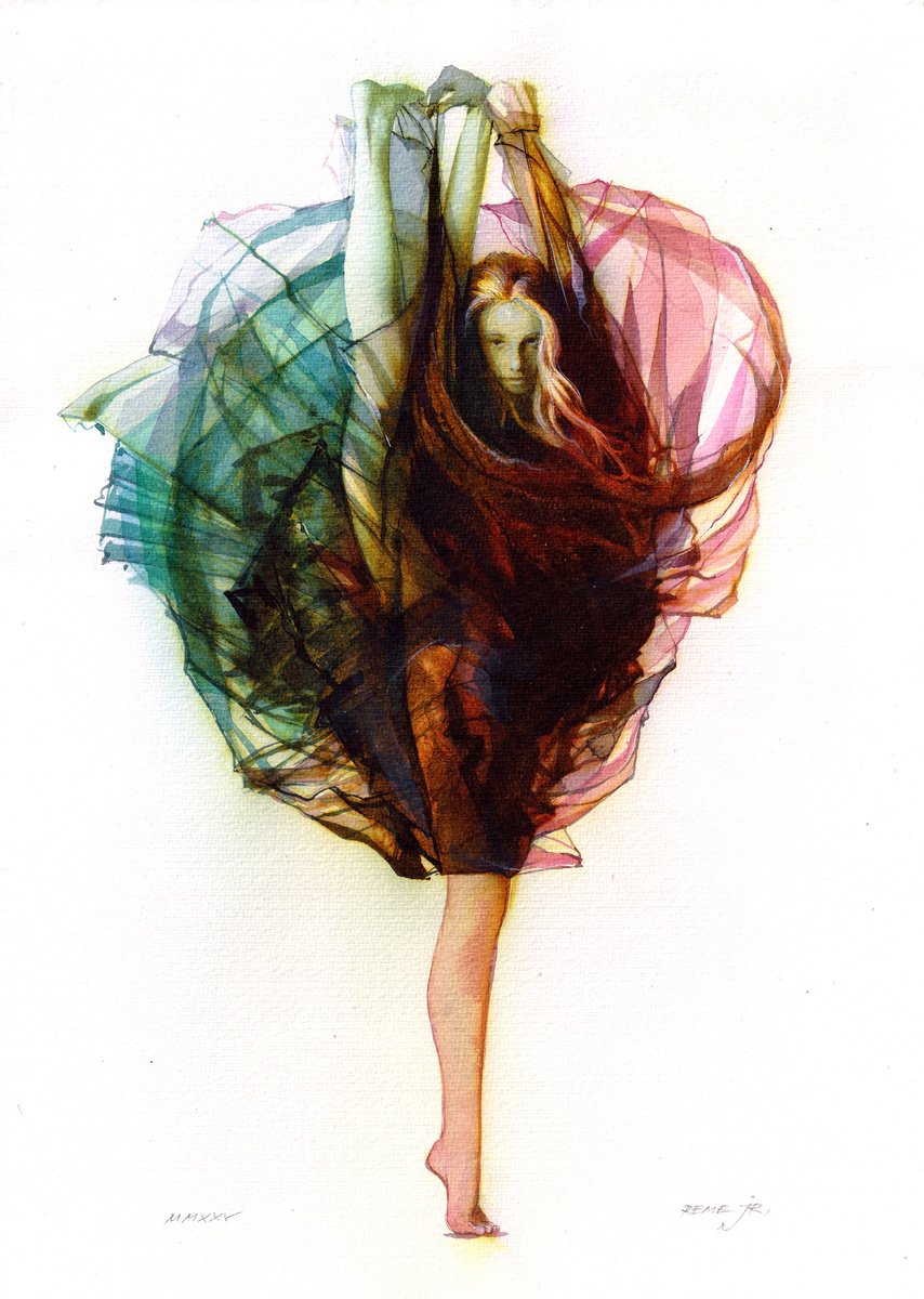 Expressive Portrait Watercolour By Reme Jr., 10 X 14", Ballet Dancer Dxxiii, Original Artwork