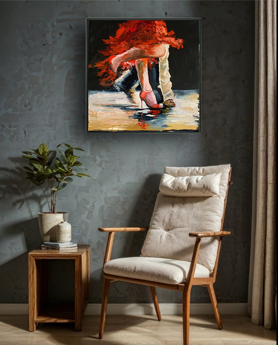 Expressive Portrait Oil Painting By Vita Schagen, 25 X 25", Tango. Dance Club.#1, Original Artwork