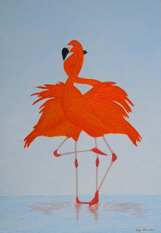 Eternal Tango - orange flamingo dance; home, office decor; gift idea