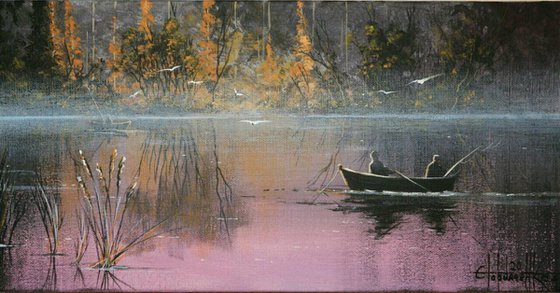 Morning fishing Acrylic on canvas 20*40cm