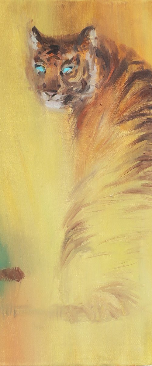 Oil painting Tiger Tiger gaze Yellow Animal Wild cat by Anna Shchapova