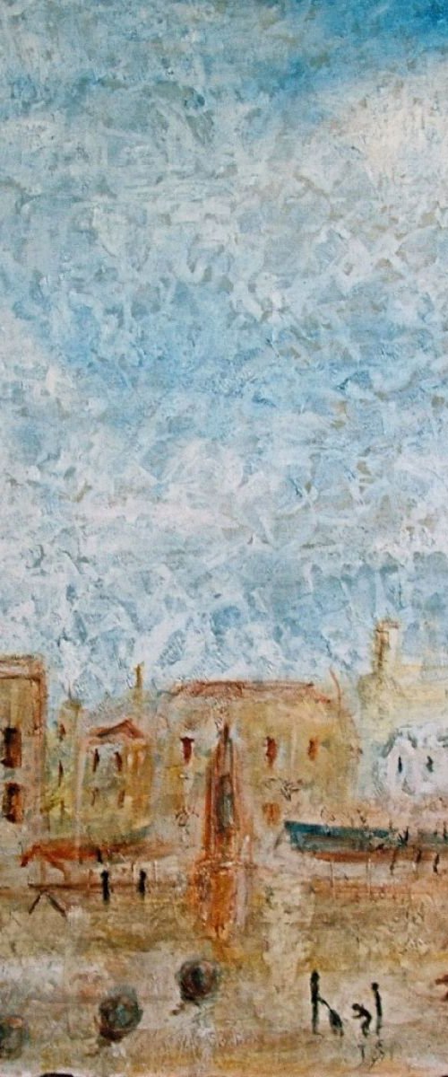 View of the Market (Oil on canvas 39x39 inch) by Jack Bagley