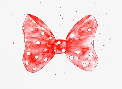 Red Bow Art, Watercolor Painting by Luba Ostroushko