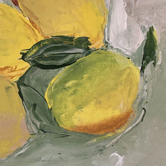 Still life bright lemons fruits palette knife