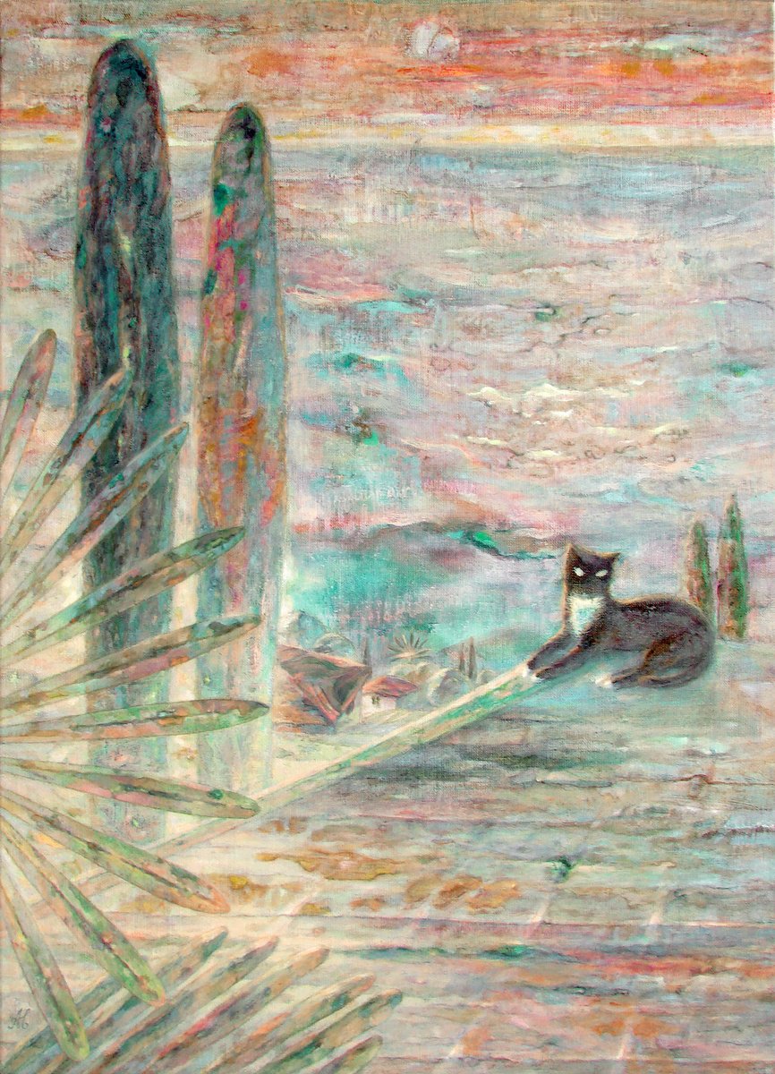 Impressionistic Landscape Oil Painting By Victoria Alferonok, 20 X 28", Dawn Rooftops, Original Artwork