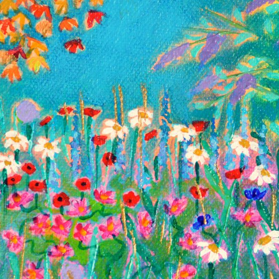 Little Wilderness 2 - poppies, daisies, cosmos and buddleja