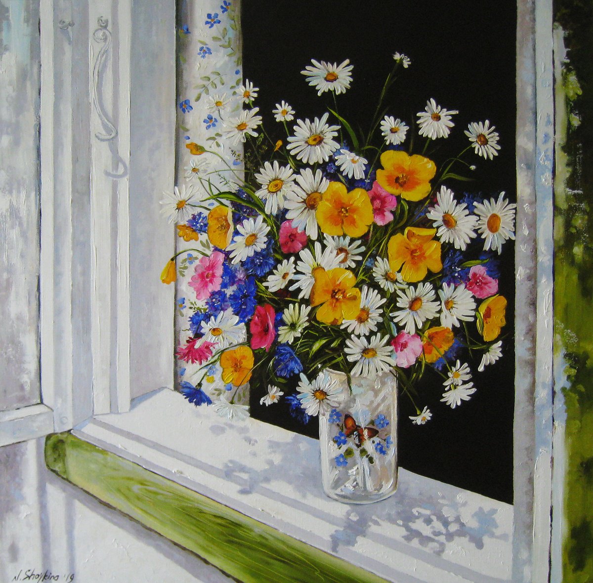 Impressionistic Botanical Oil Painting By Natalia Shaykina, 20 X 20", Wildflowers, Original Artwork