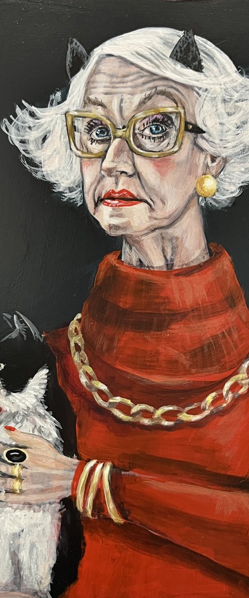 Painting of a cat lover called 'The Cat Lovers Club' by Victoria Coleman