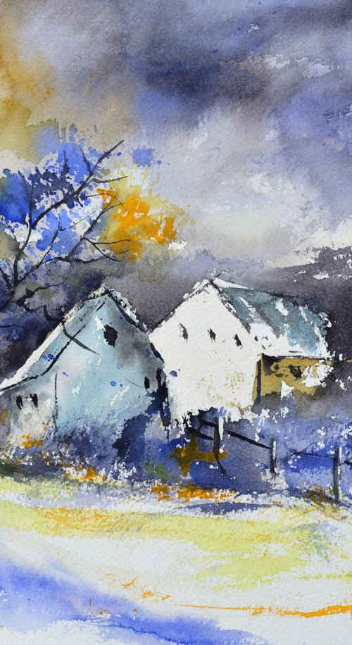 the moon watches watercolor by Pol Henry Ledent