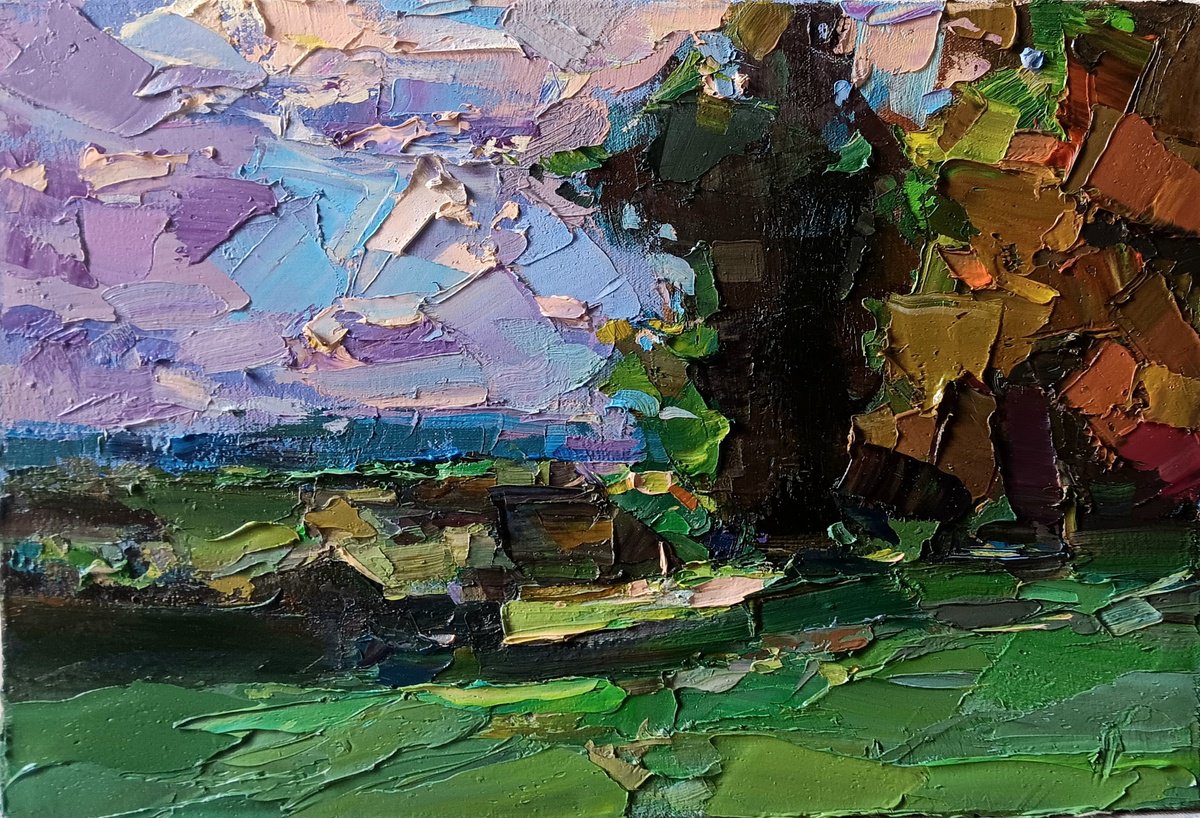 Abstract Landscape Oil Painting By Ruslan Khais, 18 X 12", June, Original Artwork