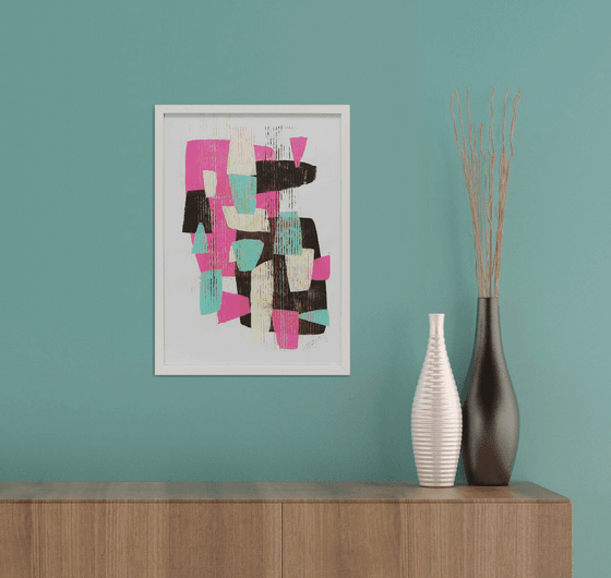 Fractured Pink - Incl Frame - Art on paper - A3 - 31x43CM - Ronald Hunter 40S