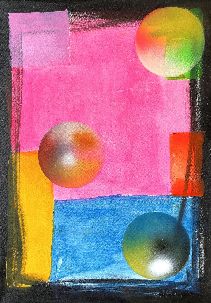 Abstract Acrylic Painting By Juan Jose Garay, 20 X 28", Transformation Circle 09, Original Artwork