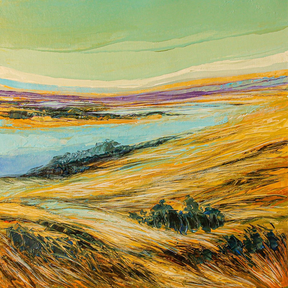 Abstract Still Life Acrylic Painting By Artist Gurdish Pannu, 18 X 18, Whistling Fields, Original Artwork