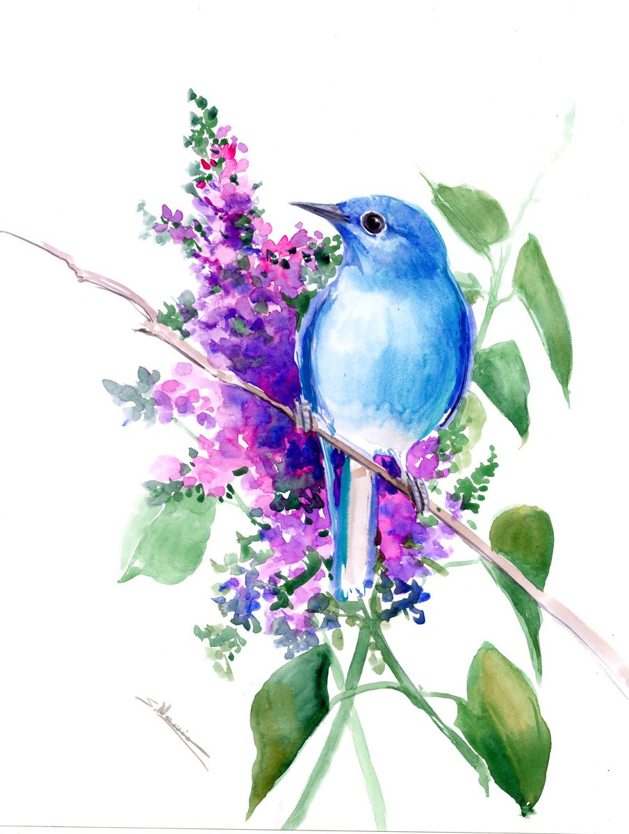 Mountain Bluebird and Lilac by Suren Nersisyan