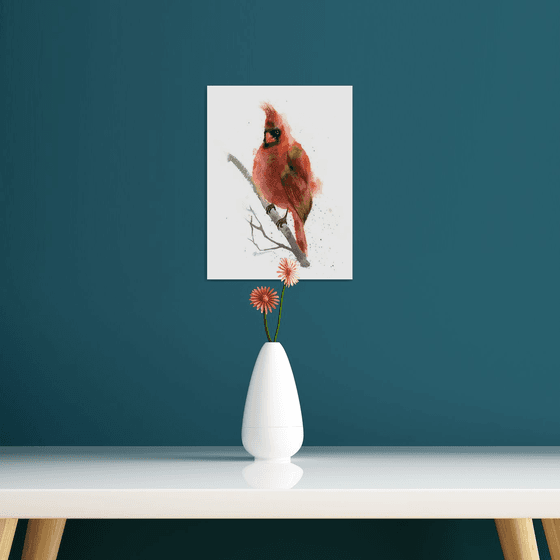 Fat Cardinal - Original Watercolor