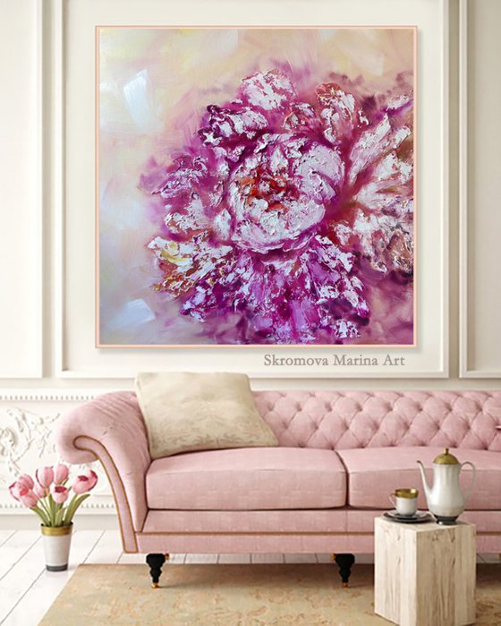 PINK DESSERT - Textured peony. Abstraction in pastel colors. Delicate pink flower. Peony large petals. Spring. Heat. Freshness.