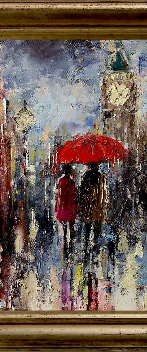 'LONDON AT NIGHT' ORIGINAL OIL PAINTING ON CANVAS READY TO HANG FRAMED FREE SHIPPING by Ewa Czarniecka
