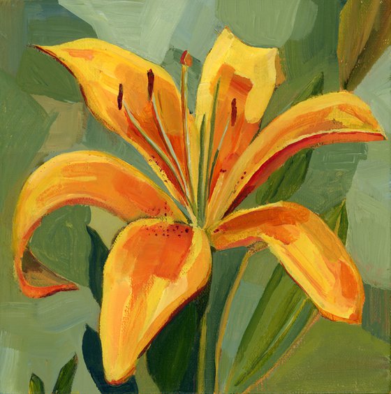 Golden Lily Floral Painting