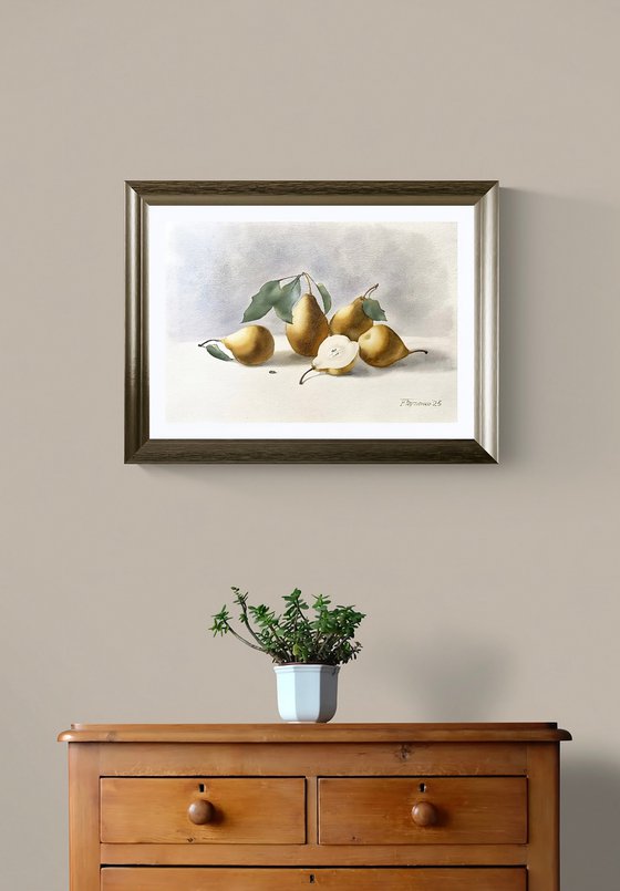 Still life with pears, original watercolour