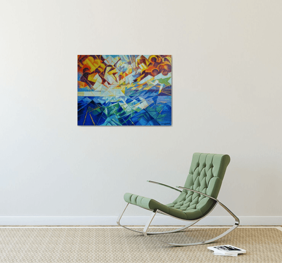 Seascape (60x80cm, cubism, oil painting, ready to hang)