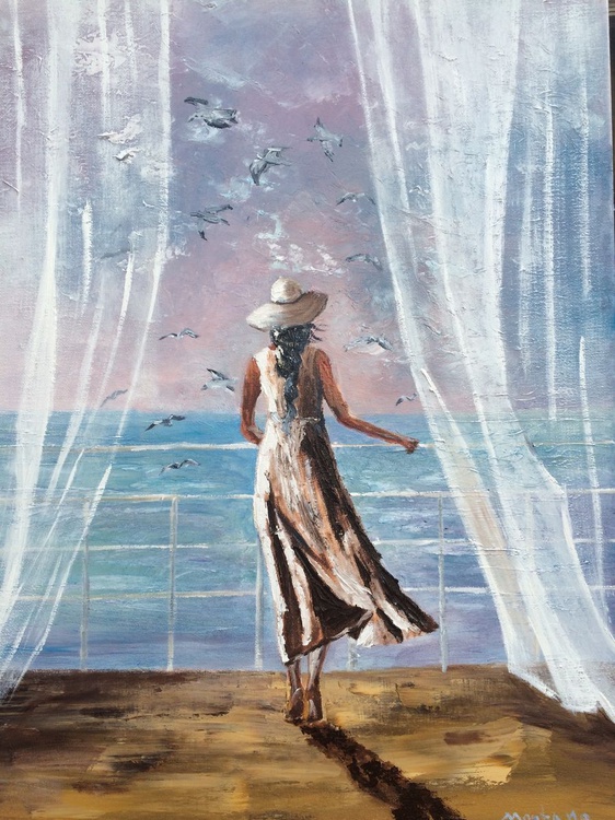 Women At The Terrace By The Sea By Inna Montano Artfinder