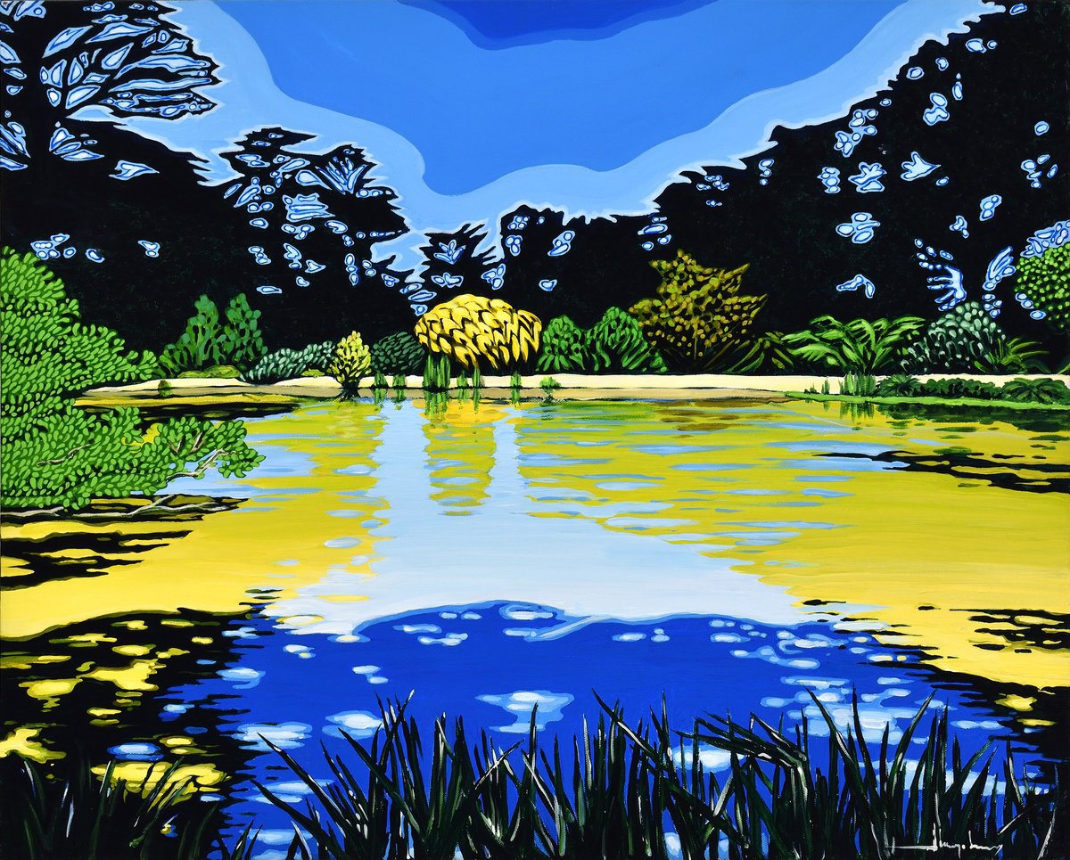 Impressionistic Landscape Acrylic Painting By Alex Nizovsky, 30 X 24, Yellow Lake #2, Original Artwork