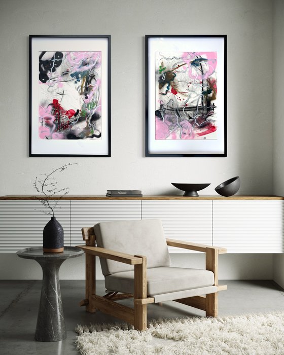 Framed abstract paintings