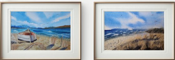 Set of 2. Boat on the beach