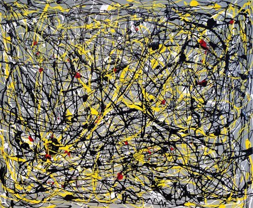 Abstract with Yellow and Black ( inspired by Pollock ) by Cristina Stefan