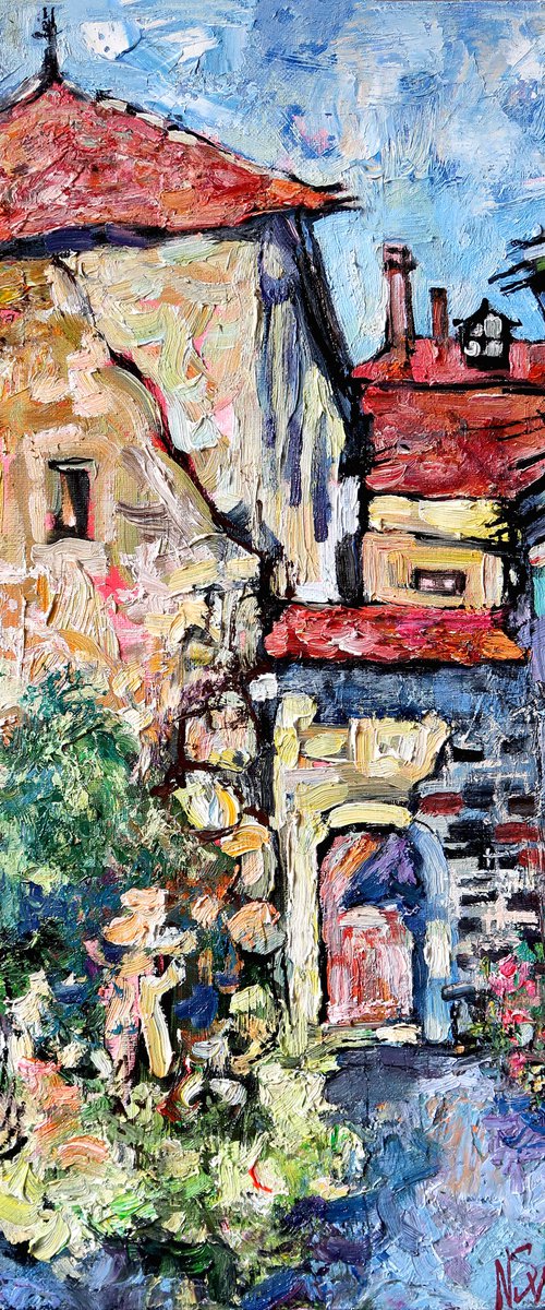 Shadows of the old courtyard at Carennac. by Nikifor Swiristuhin