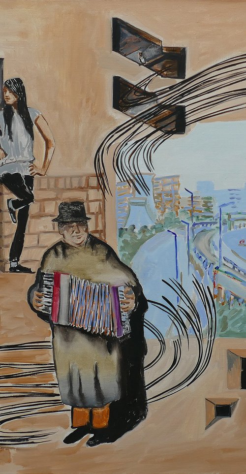 Accordion Player at Aspen Way by Frank Creber