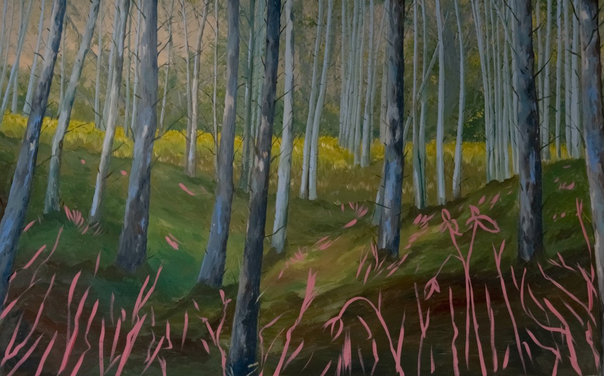 Expressive Landscape Oil Painting By Lucy Fiona Morrison, 94 X 59", Woodland Blossoms, Original Artwork