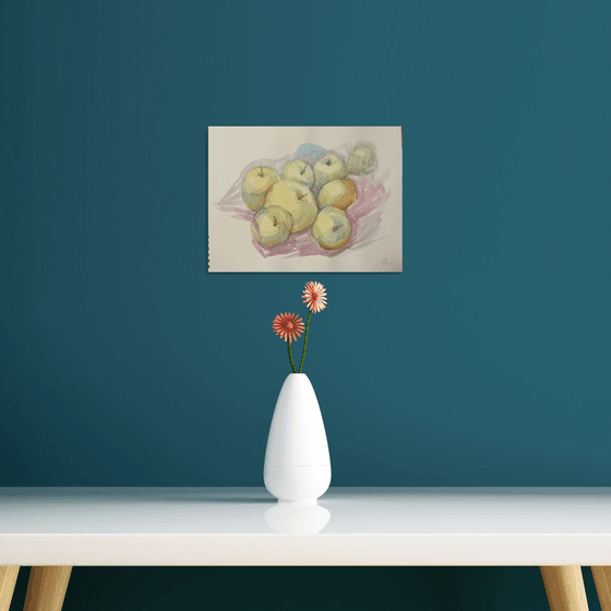 First apples 2023, fruit painting, original