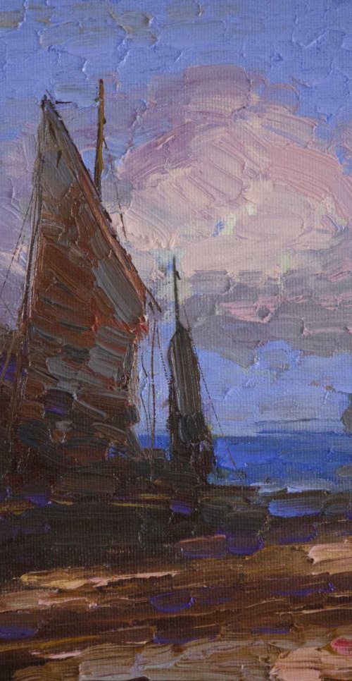 Sail Boats- Near to Island Original Handmade oil painting on Canvas One of a Kind by Vahe Yeremyan