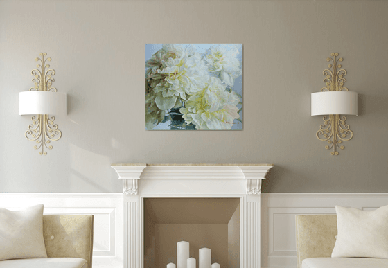 Three white peonies 90x80