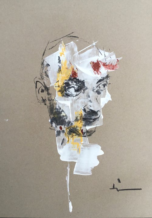 Portrait On Cardboard 1 by Dominique Dève