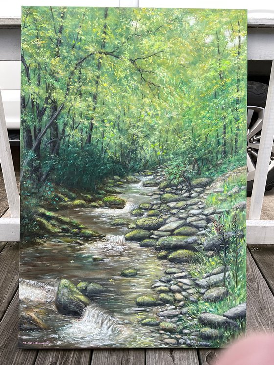 MOUNTAIN STREAM NEAR OLD FORT NC - oil 36X24
