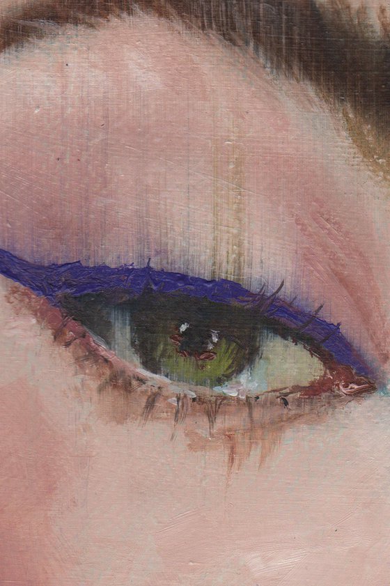 Yessi - beauty oil painting of women female on paper dark purple tones makeup closeup