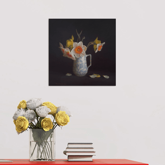 Daffodils in a milk jug