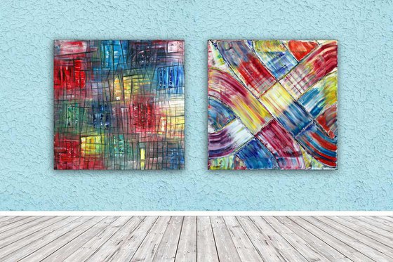 "Ebb And Flow" - Save As A Series - Original Extra Large PMS Abstract Diptych Oil Paintings On Canvas - 72" x 36"