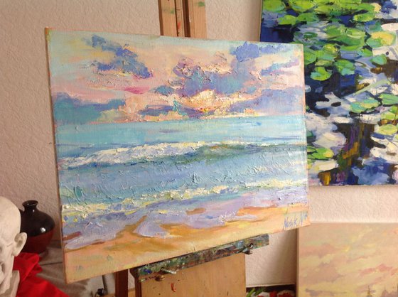 Sunset. Oil painting sea sky seascape original oil painting